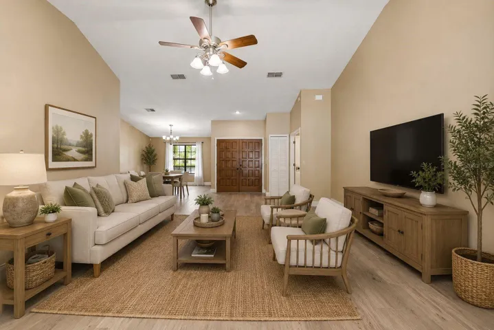 Living Room with Dining in background