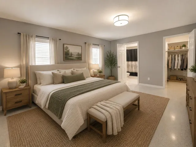 VIRTUALLY STAGED Primary Bedroom looking toward ensuite bath