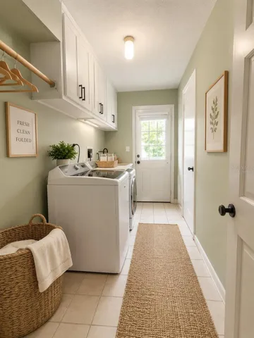 VIRTUALLY STAGED laundry room looking toward exterior door.