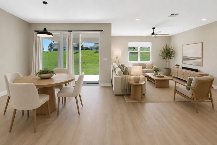 virtually staged living and dining space