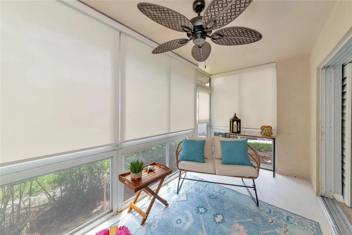 Sun room with shades down