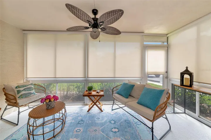 Sun room with shades down