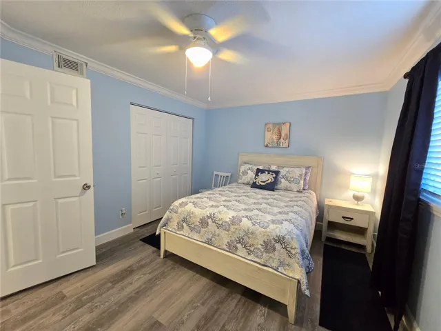 The spacious bedroom has all brand new furniture, new comfortable hybrid queen mattress and a large built in closet.