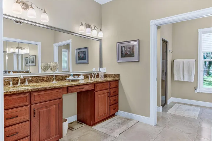 double sinks.  pocket door for privacy