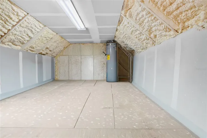 Wow!  large insulated upstairs storage; 2nd water heater. Spray foam insulation