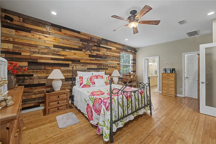 Master Bedroom, Bamboo Flooring, ceiling fan and inset lights