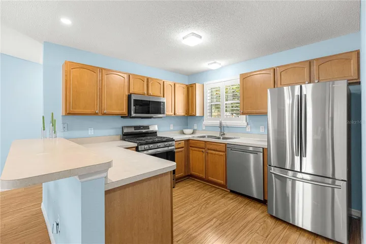 Appliances are stainless steel