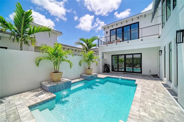 staged palms in pool patio