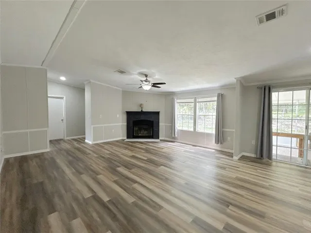 Family Room with wood-burning fireplace