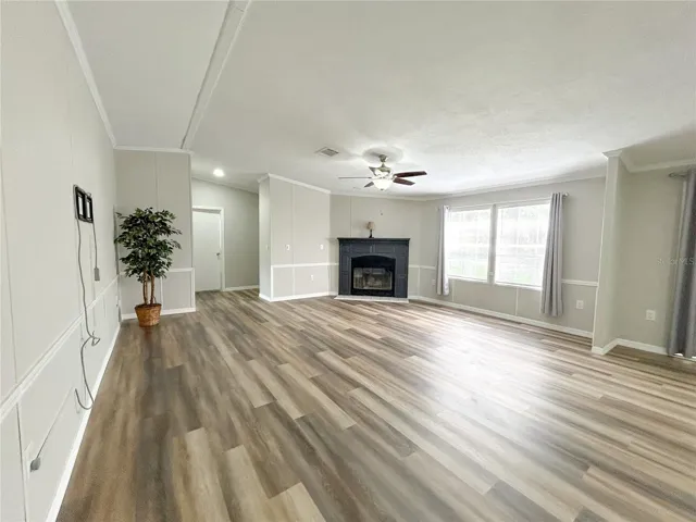 Family Room with wood-burning fireplace