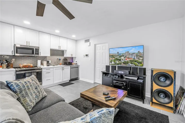 living area and kitchen