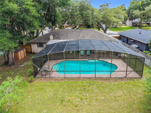 Aerial view of the back yard.