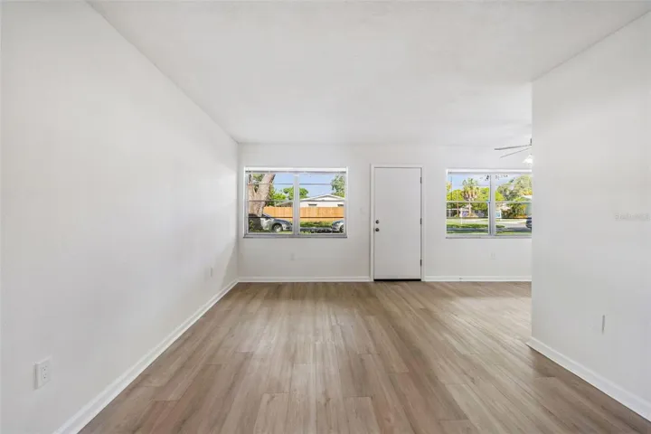 Front door and living room area