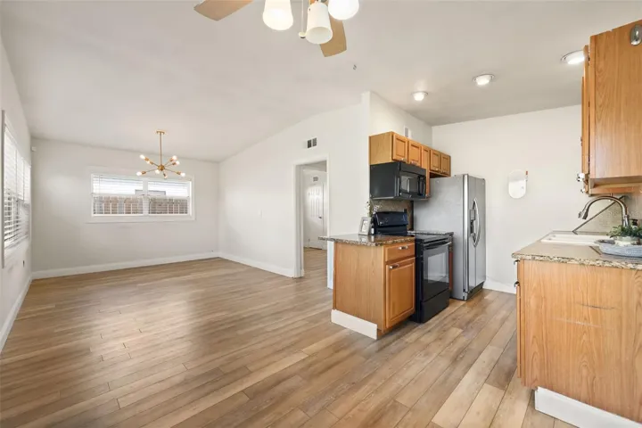 Galley style kitchen right off the living and dining areas
