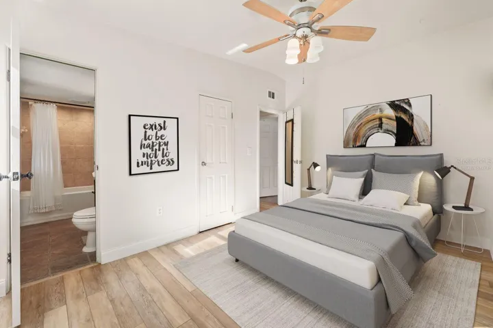 Virtually staged primary bedroom
