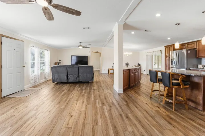 View of great room from fireplace sitting area