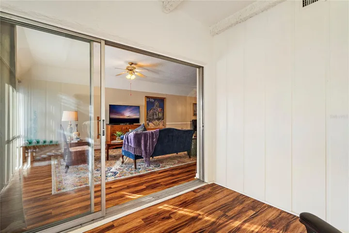 Slider glass doors leading into living room