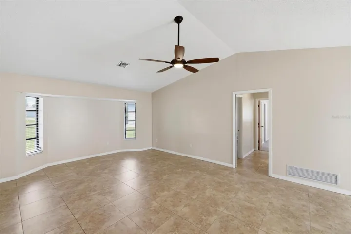 Family room with pocket door that leads to the two guest bedrooms....