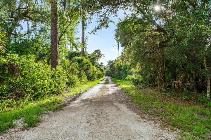 Private road access leads to this beautiful 7-acre wooded retreat.
