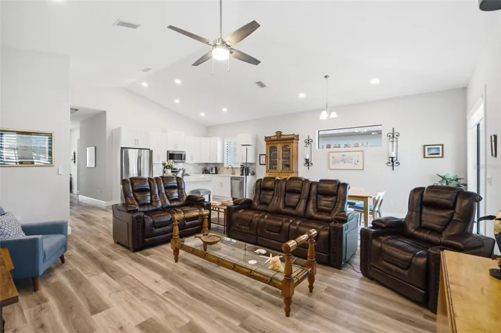 Living Room with kitchen and dining behind