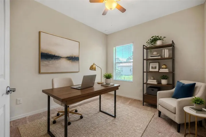 Virtually staged guest bedroom that you can use as a study.