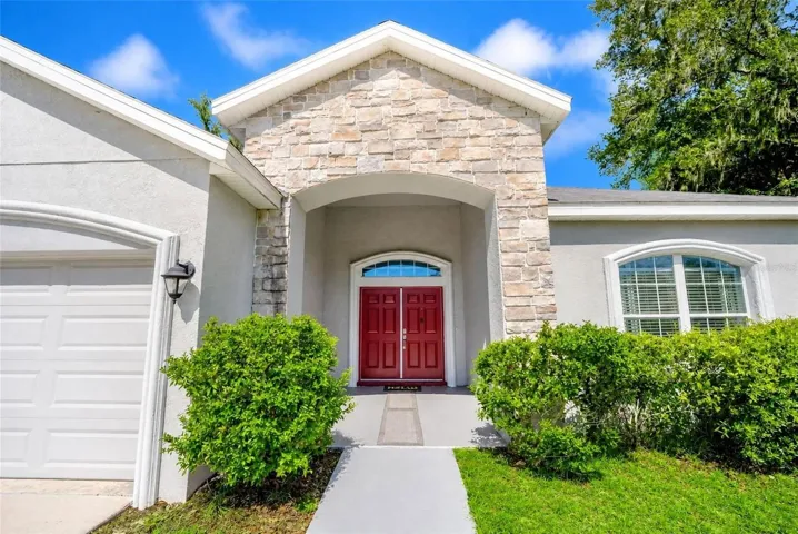 Impressive entry with stone front.