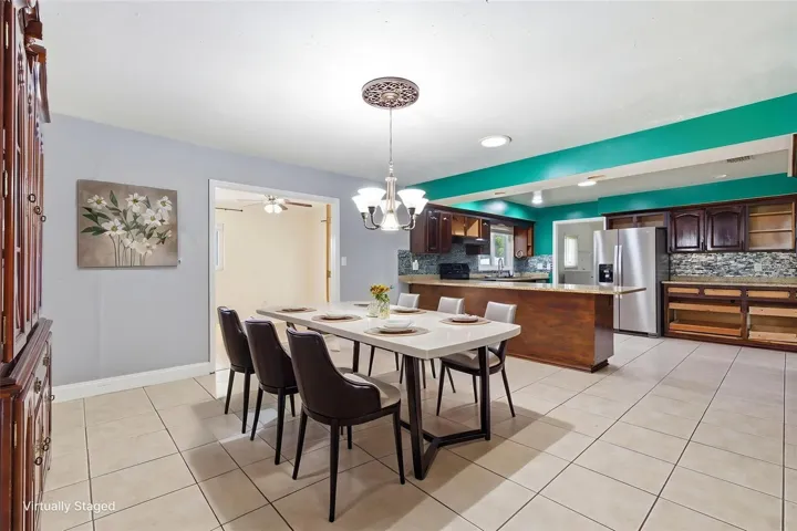 Virtually staged dining area
