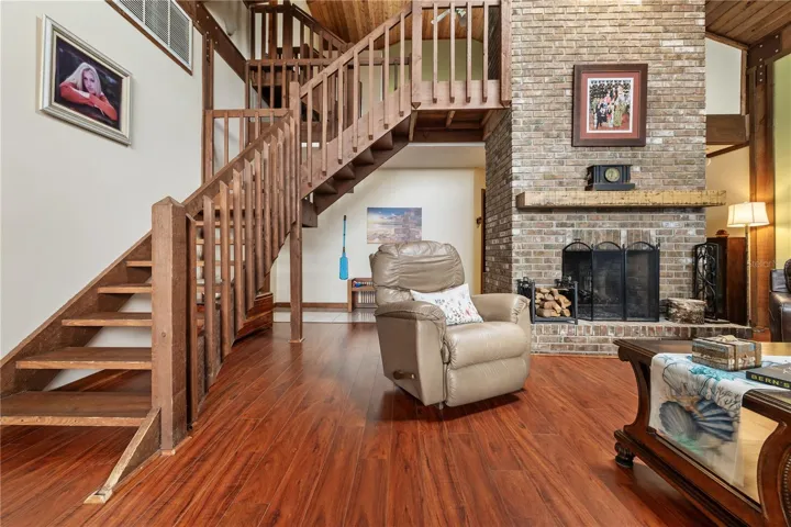 Great Room, 2-Story Brick Fireplace