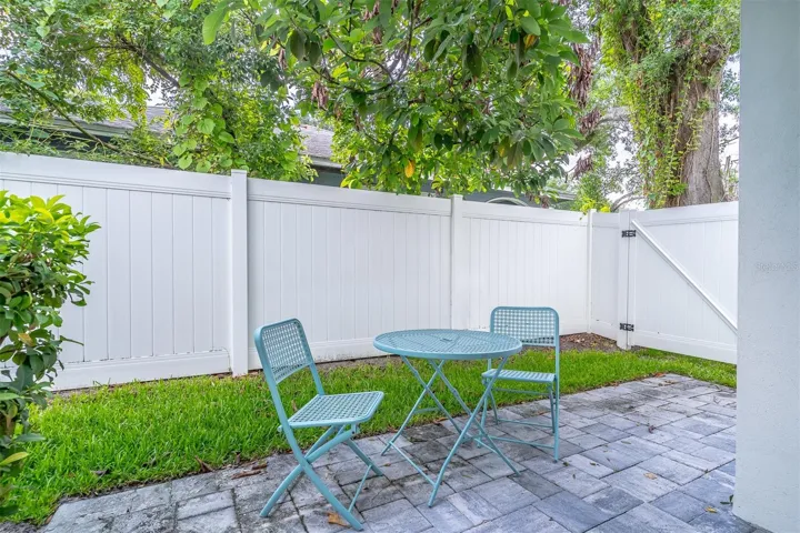 Private green space off the dining area.