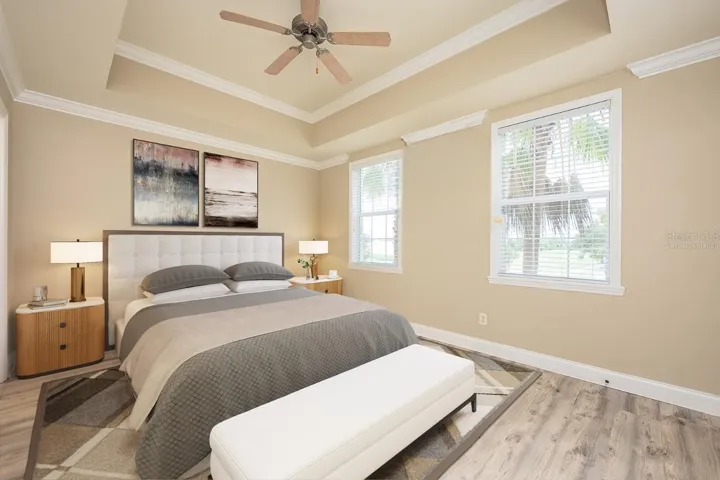 Your PRIMARY SUITE is a true escape – complete with a decorative tray ceiling, crown molding (also in the main living!), a private en-suite bath, and an EXTENDED WALK-IN CLOSET! Virtually Staged.