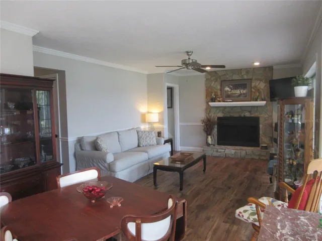 lower story living room / stone fireplace