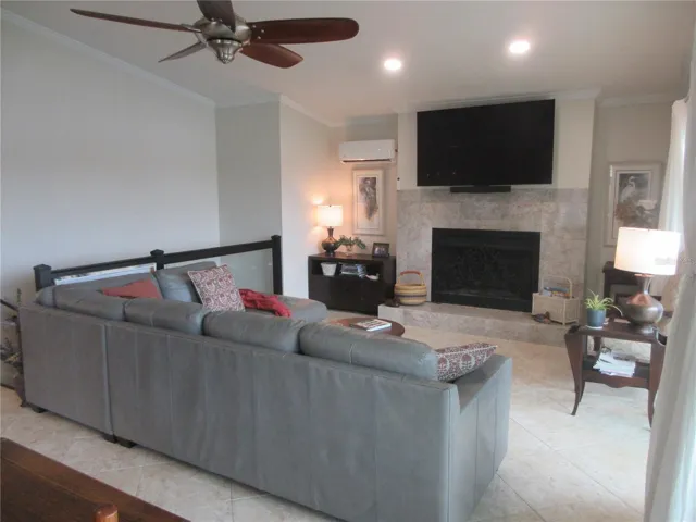 2nd story living room / woodburning fireplace