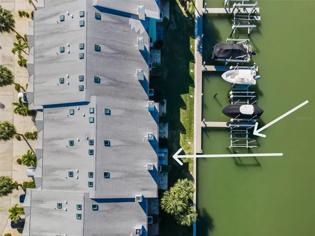 Aerial view of the property and the Deeded Boat Slip that goes with the Townhome