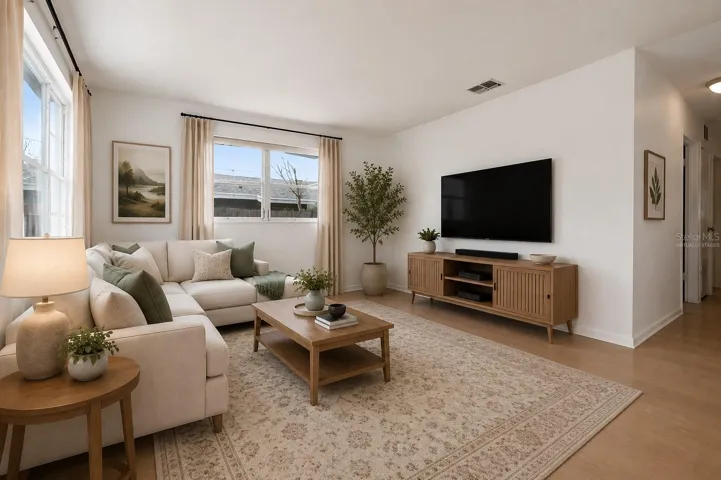 Virtually staged living room.