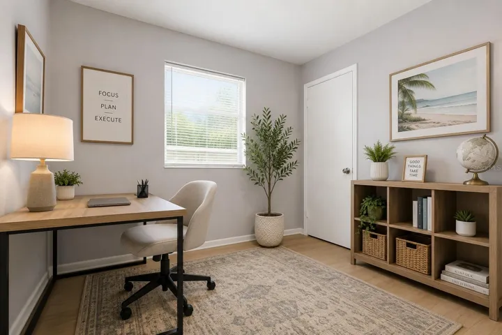 Third bedroom staged as an office.