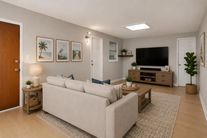 Virtually staged family/bonus room.