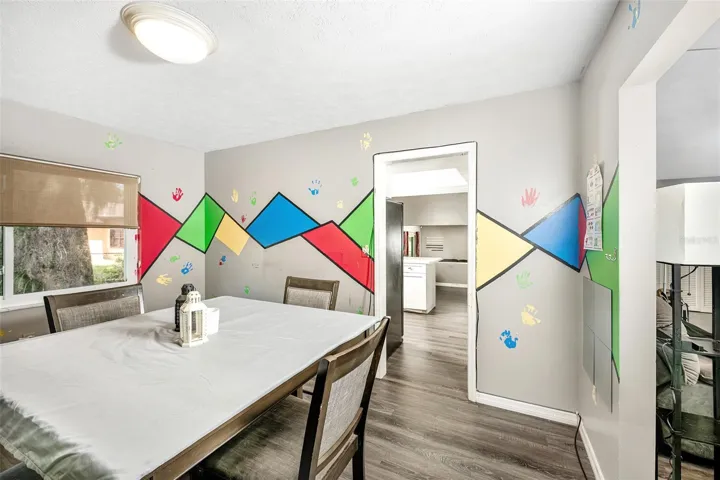 Dining room leads to kitchen