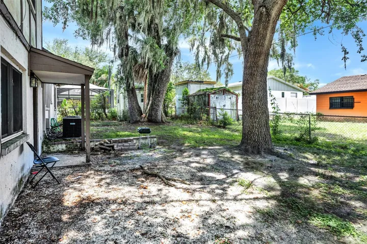 Back yard of 0.25 lot with storage shed