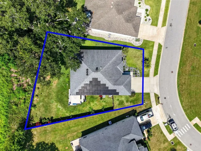 Aerial Side Elevation with Property Lines and PRIVATE Fully-Fenced Yard with ROOM FOR A POOL!