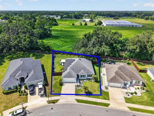 Aerial Front Elevation with Property Lines and PRIVATE Fully-Fenced Yard with ROOM FOR A POOL!