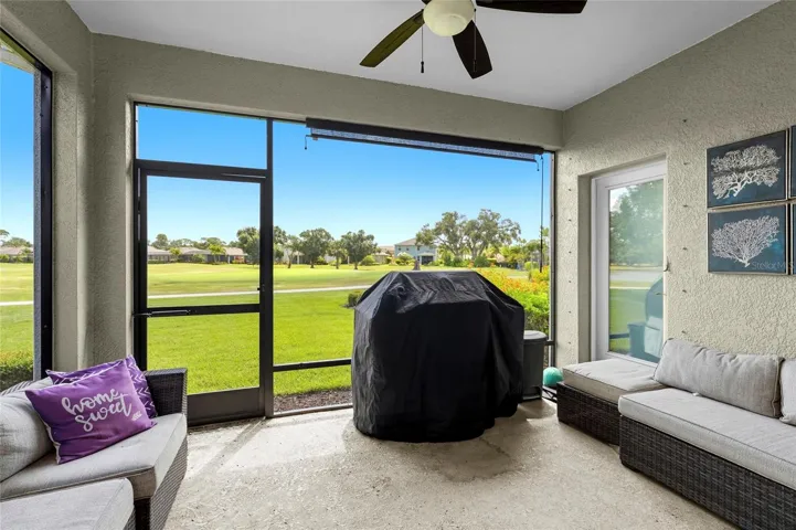 Screened lanai and golf course views