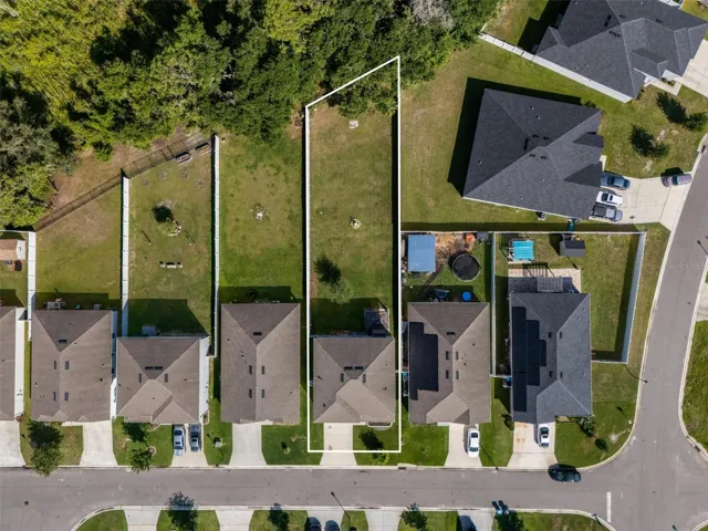 Overhead view of the home and lot.