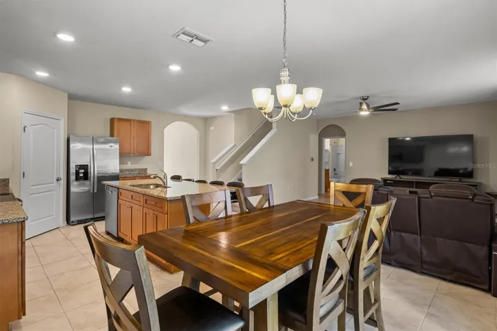 Kitchen, living room and dining room are wide open