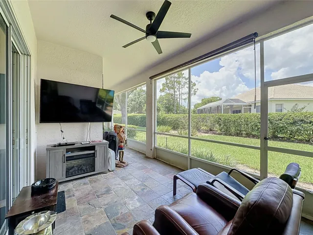 Lanai has stone tiles