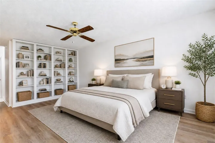 Virtually staged primary bedroom.