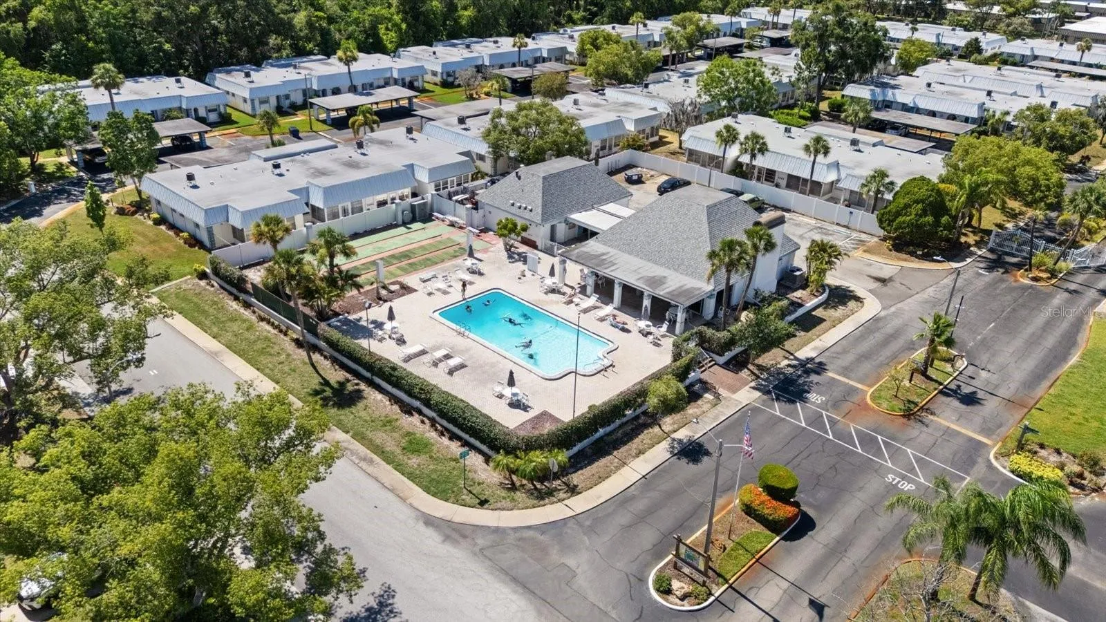 Complex view of pool, shuffleboard, etc.