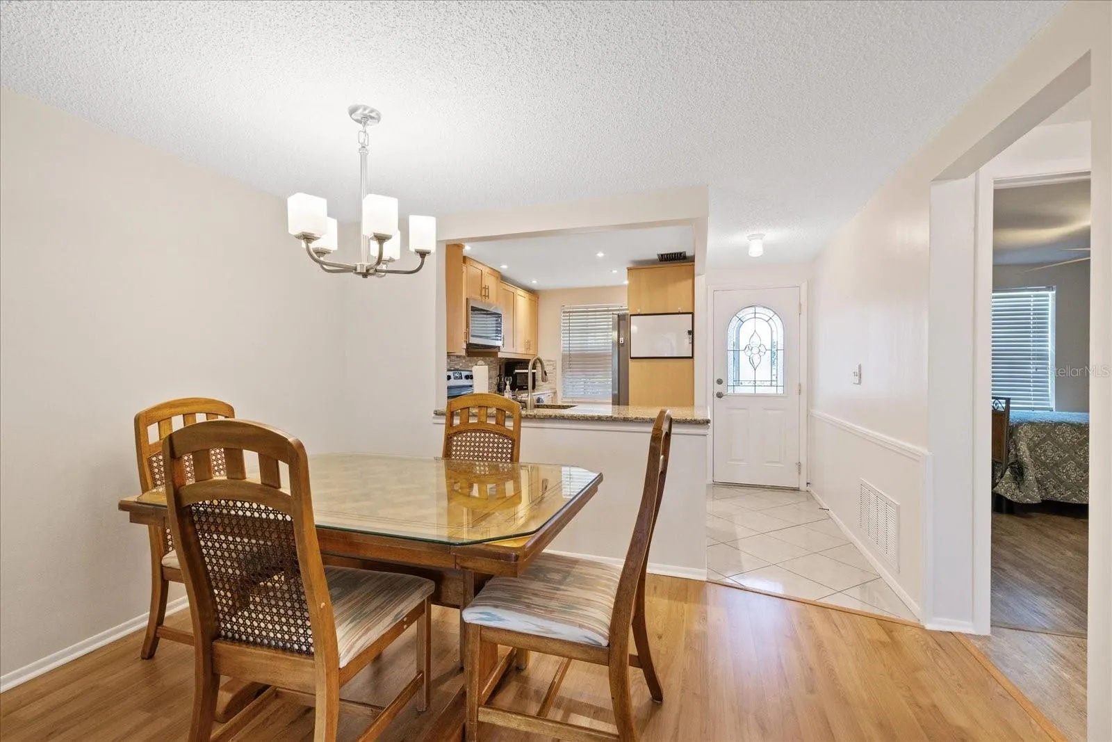 View from living room toward dining area and kitchen