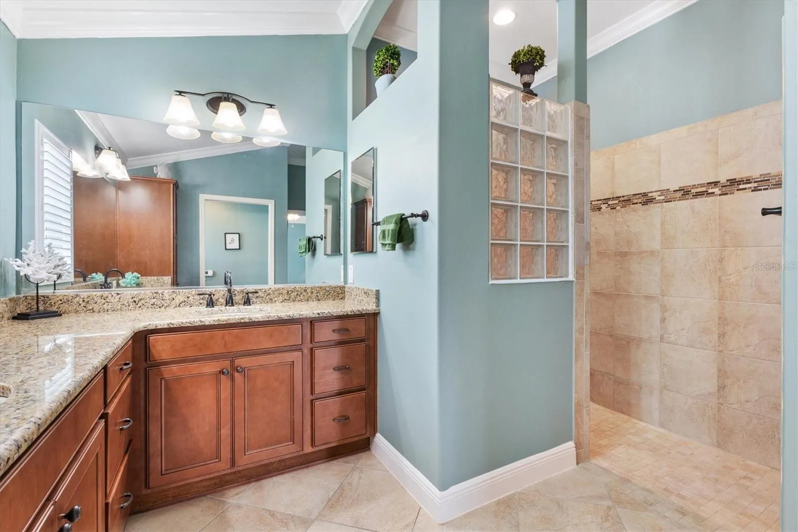 PRIMARY BATHROOM WITH ROMAN WALK IN SHOWER