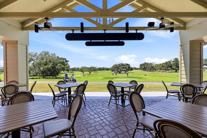 View of the golf course from the back patio of the Highland House / club restaurant.