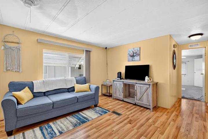 Large open living area facing back and side of home